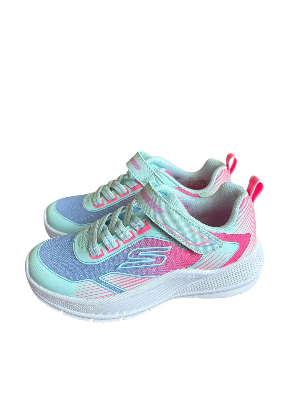 NWOB Skechers Girl's Microspec Advance Oasis PointSneakers pink / blue size 13